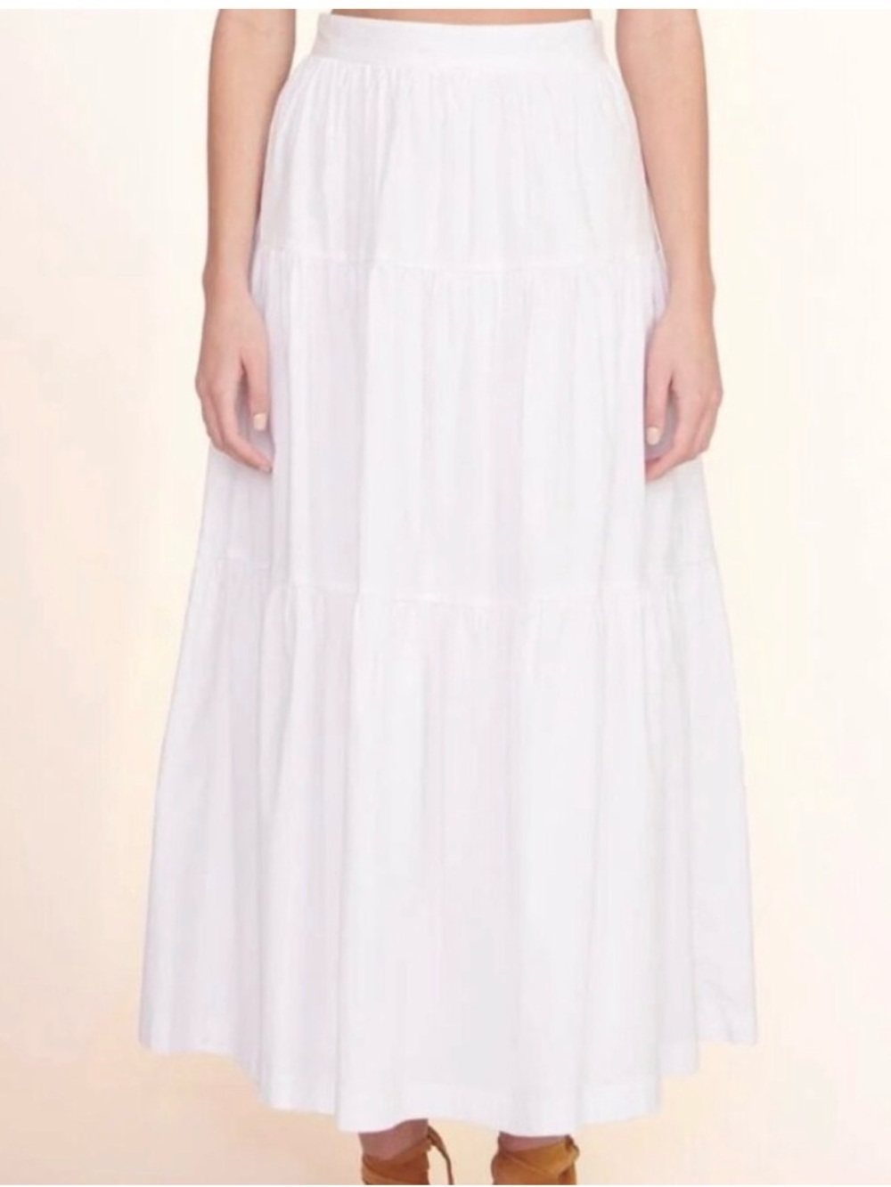 STAUD Sea Skirt Cotton Maxi Tiered Skirt
